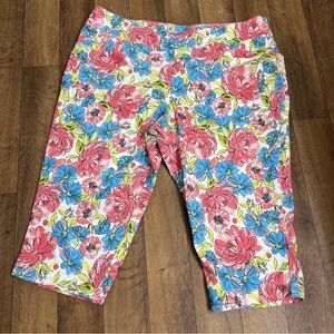 Women's RUBY RD. Woman, Pink/Blue Floral Pull-On Casual Capris Size24W